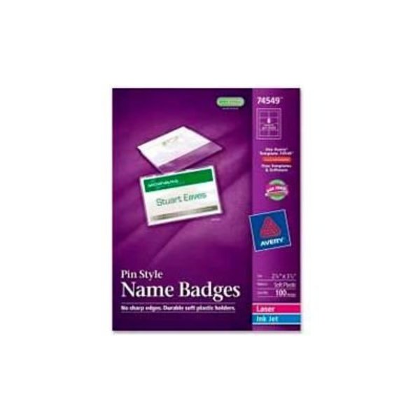 Avery Avery® Pin Style Name Badges, 2-1/4" x 3-1/2", Clear, 100/Box 74549